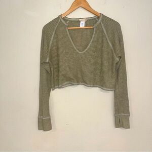 Altar'd State Green Waffle Outside Seamed Long Sleeve Shirt M Thumbholes
